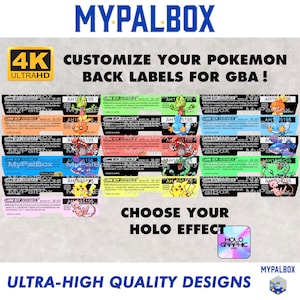 Può includere: Un set di 10 etichette posteriori personalizzabili per Game Boy Advance Pokemon. Le etichette presentano diversi personaggi Pokemon, tra cui Bulbasaur, Charmander, Squirtle, Pikachu e molti altri. Le etichette sono stampate su carta di alta qualità e sono progettate per adattarsi perfettamente al tuo Game Boy Advance.