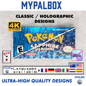 Etiqueta Clásica/Holo para Pokémon Zafiro (PAL/EE. UU./JAP) | Adhesivo para cartucho de Pokémon Zafiro para GBA | Calidad Premium