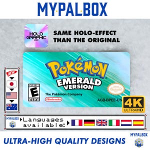 Holographic Gameboy Label for Pokémon Emerald (PAL/USA/JAP) | Highest fidelity available | Custom emerald Gameboy advance | Premium Quality