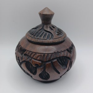Carved Wood Trinket Jar