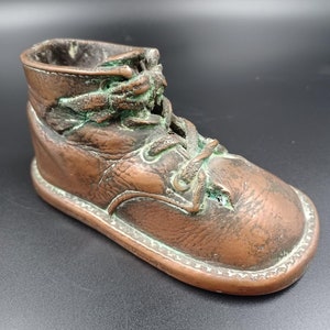 Vintage Bronze Dipped Baby Shoe/Sculpture - 2.5&quot;T x 5.25&quot;W - Great Patina