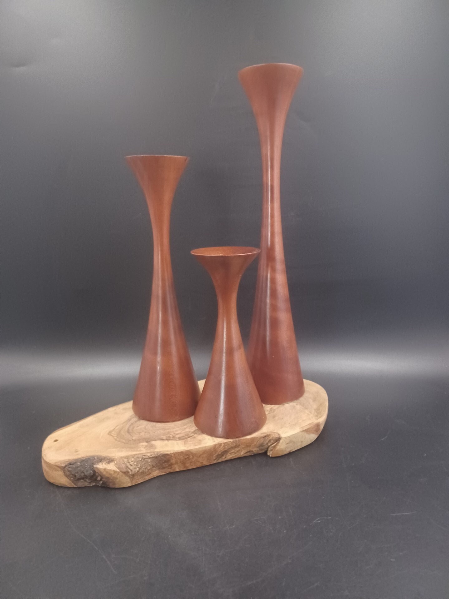 Vintage MCM Wood Candlesticks Set of 3 Possibly Danish Etsy