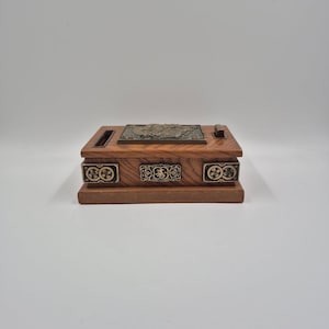 Vintage Arirang Seoul Korea Wood & Brass Cigarette Dispenser Box - 7.5&quot;L x 5&quot;W x 2.5&quot;T