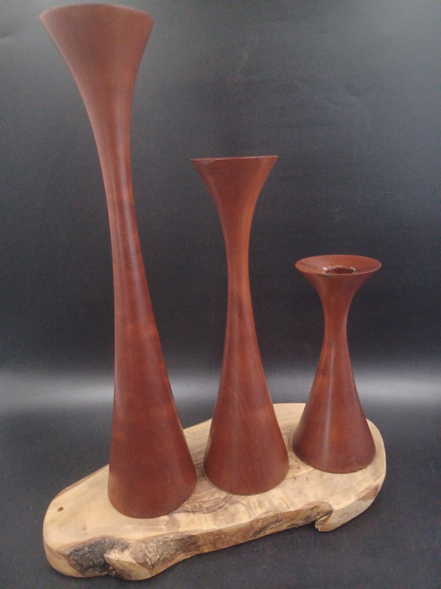 Vintage MCM Wood Candlesticks Set of 3 Possibly Danish Etsy