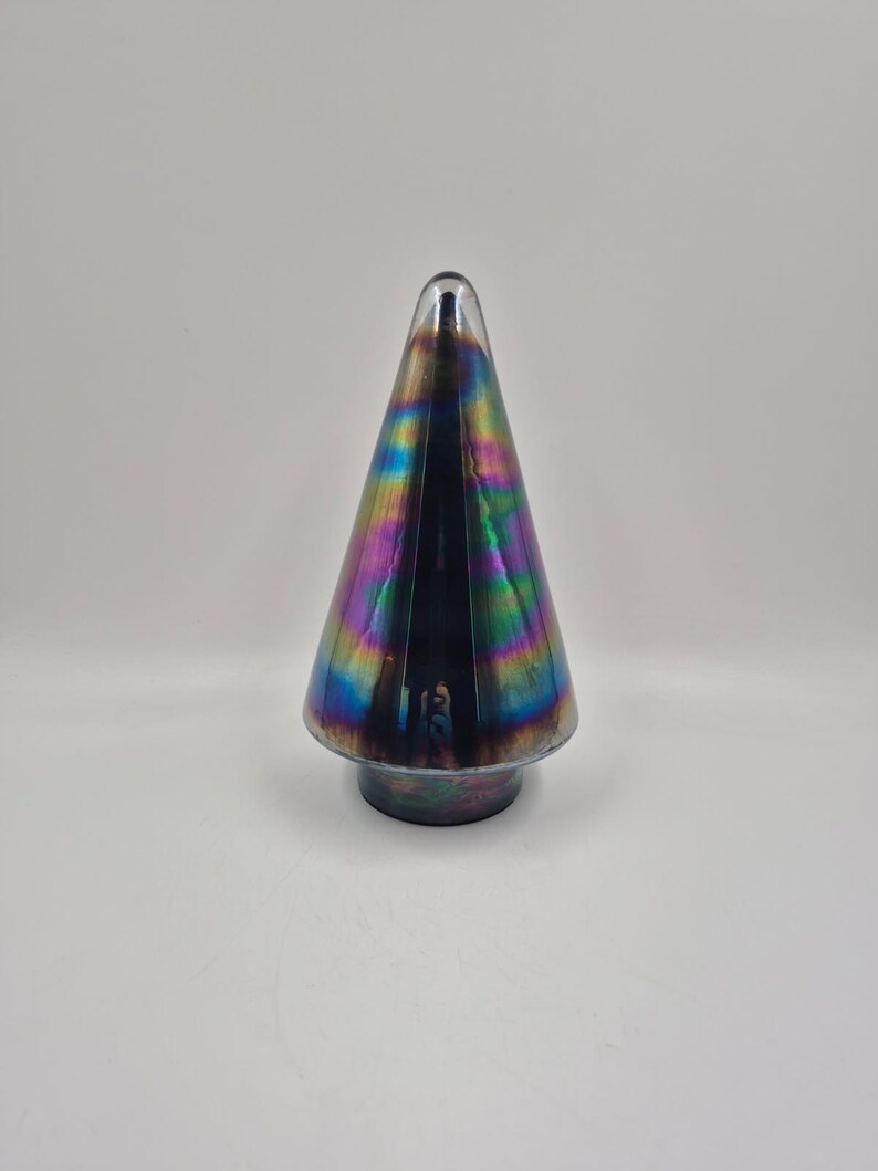 Glass Tree Shape Vintage Dark Blue Glass Iridescent Tree - 9.5