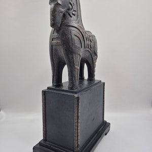 Vintage Plaster 1980's Austin Production Russian Folk Art Horse Sculpture - Designed by Carolyn Kinder - 16.5"T x 8.5"L x 5"W