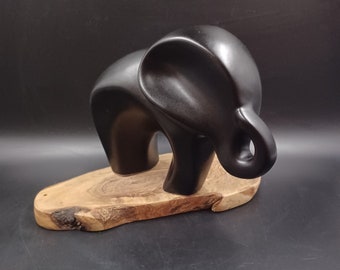 Vintage Rare Laurentienne Modernist Pottery Elephant - St. Jermome Canada - 7"T x 8.75"L x 2.75"W