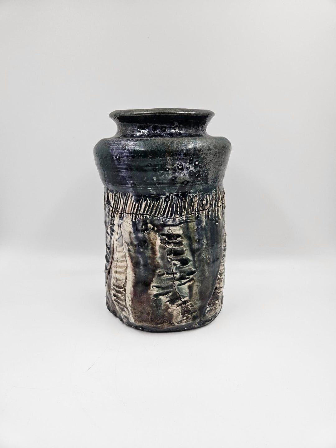Vintage Heavy Abstract Art Pottery Raku Vase Unsigned - 9