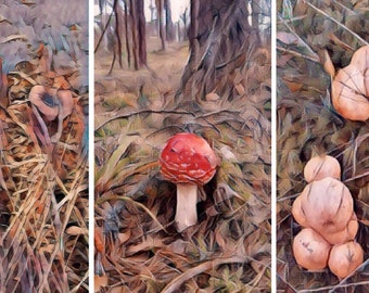Mushrooms in Forest - Painting Style Photo Art / Amanita / Printable Picture Wall Art Decoration Poster / Canvas / download