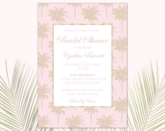 Palm Tree Bridal Invitation Pink Bamboo Palm beach Bridal Beach Invitation Beverly Hills Tropical Invitation Preppy Tree Baby Pink Tropical