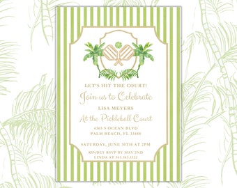 Pickleball Invitation Green Printable Invitation | Palm Tree Pickleball Birthday Green Pickleball Party Theme Pickleball Tan Green Preppy