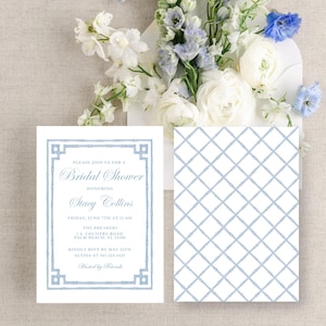 Chinoiserie Light Blue Bamboo Bridal Shower Invitation | Bamboo Blue Invite | Customizable Shower Invite | Grandmillenial Blue Invitation