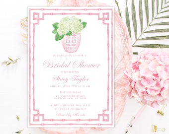 Chinoiserie Bridal Shower Invitation | Pink Ginger Jar, Bamboo (Digital Download)