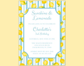 Invitación de cumpleaños imprimible de limones / Invitación de fiesta de limones amarilla / Invitación de fiesta con temática de limonada preppy / Fiesta de cumpleaños de limones
