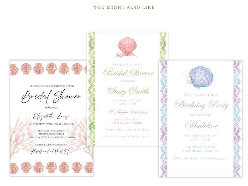 Beach Invitation Seashells Birthday Invitation Tropical Ocean Party ...