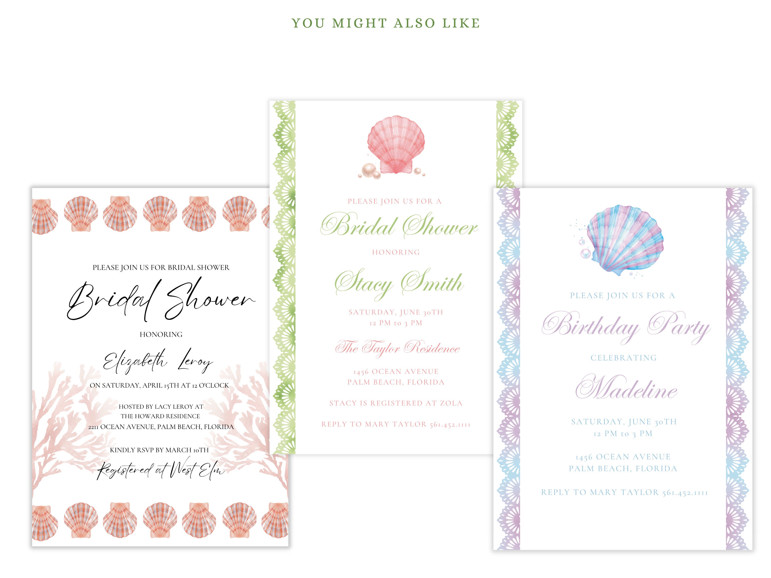 Beach Invitation Seashells Birthday Invitation Tropical Ocean Party Coastal Invitation , Ocean ...