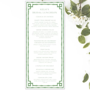 Grandmillennial Menüvorlage Grüner Bambus Brautimitaten Luncheon Menu Chinoiserie Rehearsal Dinner Menü Chinoiserie Brautmenu
