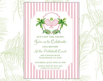 Pickleball Invitation Pink Printable Invitation | Palm Beach Pink Invitation Palm Beach Pickleball Party Theme Invitation Green Preppy