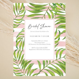 Tropical Invitation Bridal Pink Invitation Palm Beach Chic Invitation Coastal Bridal | Printable Digital Download | Template
