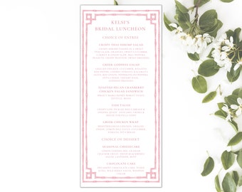 Menu pink Grandmillennial template Bamboo Bridal Luncheon pink Menu Rehearsal Dinner chinoiserie Template Chinoiserie Bridal Menu print