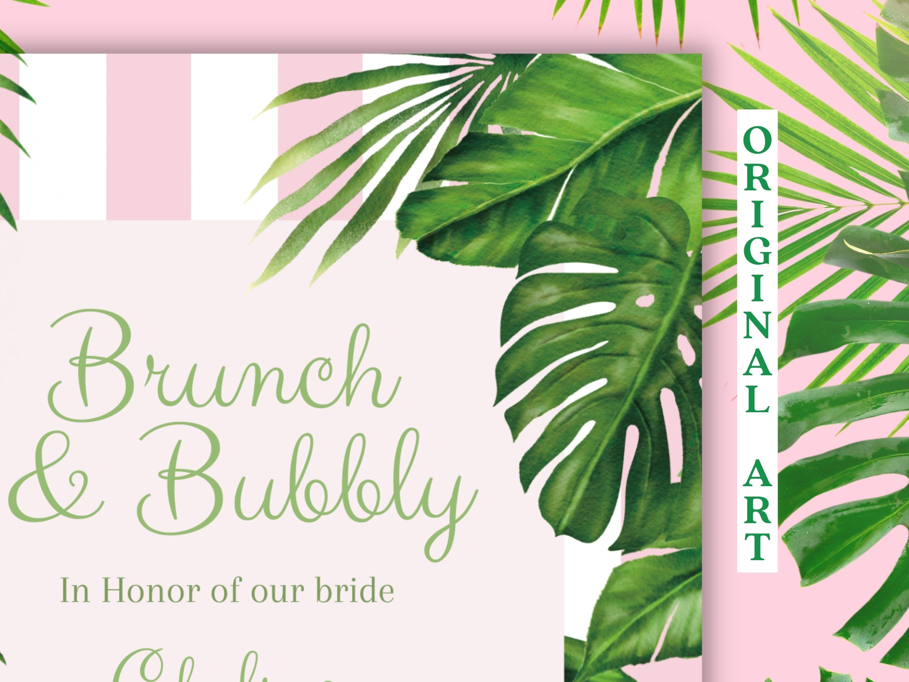 Tropical Striped Pink and White Palm Leaves Printable Etsy