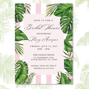 Tropical Pink Bridal Shower Invitation | Palm Beach Invitation | Palm Beach The Colony Invitation | Palm Beach Pink Shower Invitation