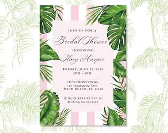 Tropical Palm Bridal Shower Invitation | Pink Stripes (Digital Download)