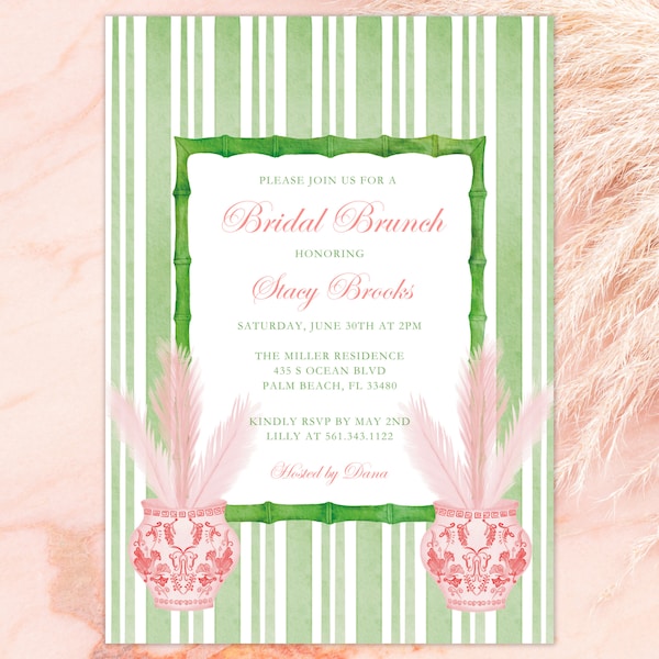 Chinoiserie Green invitation Palm beach party Ginger Jar Invitation bridal Palm Beach Invitation Bridal  Download | Grand Millennial