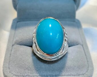 Premium Quality Original Neshapuri Turquoise Ring for Man, Rare Natural Turquoise, handmade Silver Ring