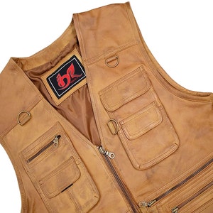 Mens Handmade High Quality Hunting Vest, Fishing Vest, Leisure Vest, Leather Vest Casual Motorcycle Biker Leather Vest. Leather Waistcoat image 7