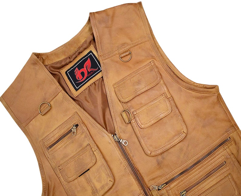 Mens Handmade High Quality Hunting Vest, Fishing Vest, Leisure Vest, Leather Vest Casual Motorcycle Biker Leather Vest. Leather Waistcoat image 7