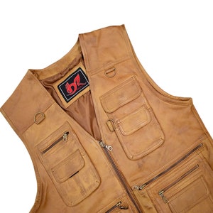 Mens Handmade High Quality Hunting Vest, Fishing Vest, Leisure Vest, Leather Vest Casual Motorcycle Biker Leather Vest. Leather Waistcoat image 4
