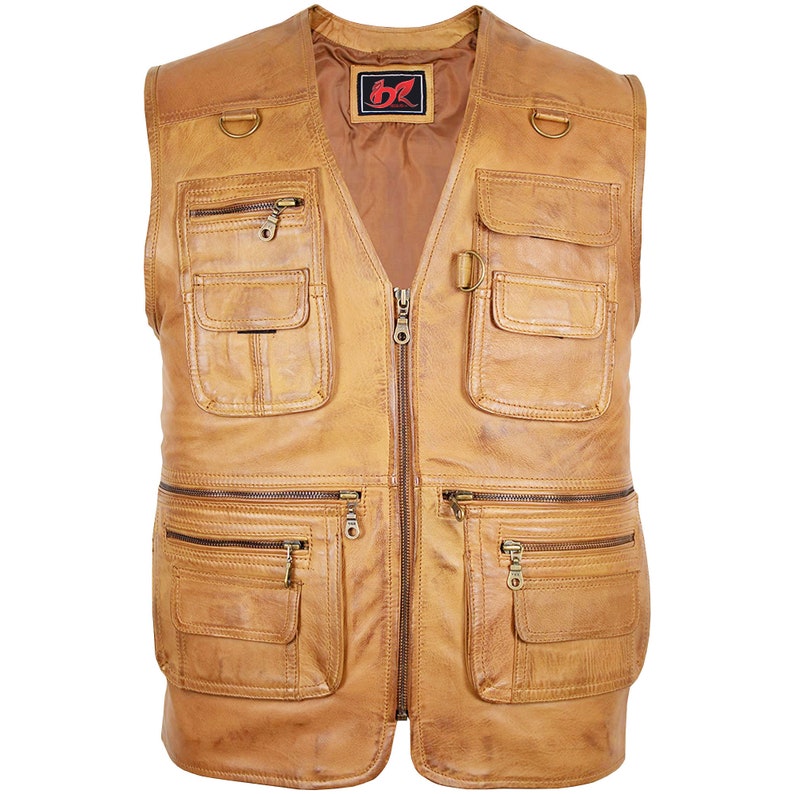 Mens Handmade High Quality Hunting Vest, Fishing Vest, Leisure Vest, Leather Vest Casual Motorcycle Biker Leather Vest. Leather Waistcoat image 1