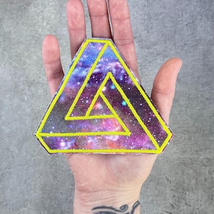 Large Penrose Triangle Cosmic Space Fabric Patch | Optical Illusion Art | Iron-on Patch for Jackets
