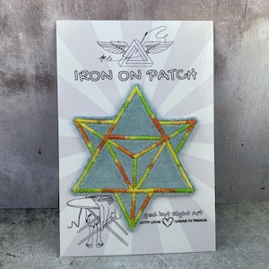 Merkaba Stern Samt Aufnäher | Heilige Geometrie Kunst | Patch zum Aufbügeln