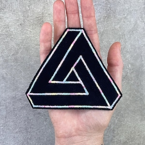 Large Penrose Triangle Velvet Patch | Optical Illusion Art | Iron-on Patch for Jackets