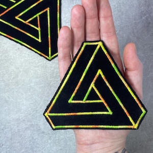 Large Penrose Triangle Velvet Patch | Optical Illusion Art | Iron-on Patch for Jackets