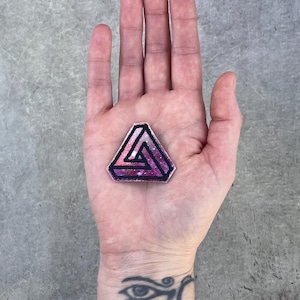 Mini Penrose Triangle Cosmic Space Fabric Patch | Optical Illusion Art | Iron-on Patch for Jackets and Hats