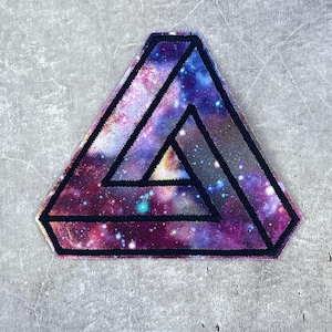 Large Penrose Triangle Cosmic Space Fabric Patch | Optical Illusion Art | Iron-on Patch for Jackets