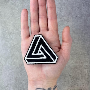 Glow-in-Dark Penrose Triangle Velvet Patch | Optical Illusion Art | Sew-on Patch for Jackets