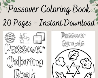 Libro da colorare per bambini sulla Pasqua ebraica, simboli del Seder (download digitale)