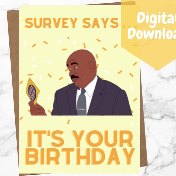 Family Feud Birthday Card l Steve Harvey l Humorous Birthday Card l Survey Says It's Your Birthday l Digital Download l Last Min Gift Idea l