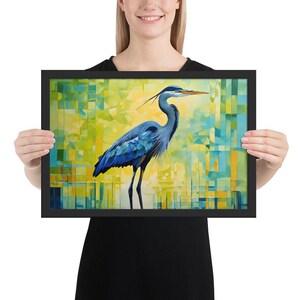Blue Heron Framed Art, Bird Portrait, Modern Heron Print, Bird Wall Decor, Framed Animal Wall Art, Wildlife Wall Decor, Bird Wall Hanging