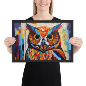 Owl Framed Art, Abstract Owl Portrait, Modern Owl Print, Owl Wall Decor, Framed Bird Wall Art, Wildlife Wall Art, Birds of Prey Artwork
