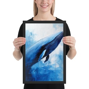 Blue Whale Framed Art, Abstract Whale, Portrait, Modern Whale Print, Whale Wall Decor, Framed Whale Wall Art, Sealife Artwork, Sea Painting