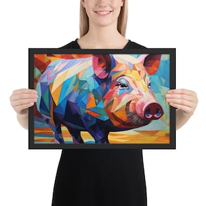Pig Framed Art, Abstract Pig Portrait, Modern Pig Print, Pig Wall Decor, Framed Animal Wall Art, Farm Art, Farm Animal Wall Decor