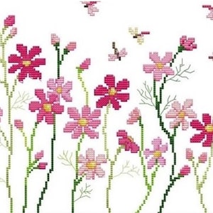 Arione Cross Stitch Kits For Adults Beginners Pre Printed Stamped Cross Stitch Kit Meadow Flowers 45 x 28 cm.