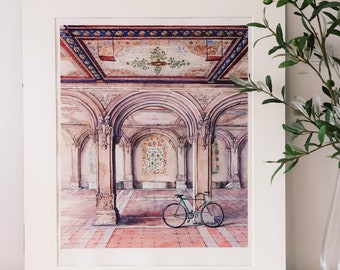 Custom Giclee PRINT of the Original Watercolor Painting - Bethesda Terrace, Central Park, New York City NYC NY | Engagement Gift