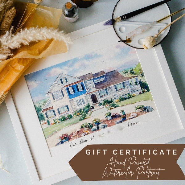 Gift Certificate | Gift Card for a HAND PAINTED Watercolor House Painting or Wedding Portrait |  Christmas Gift Voucher | Personalized Gift