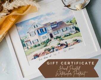 Gift Certificate | Gift Card for a HAND PAINTED Watercolor House Painting or Wedding Portrait |  Christmas Gift Voucher | Personalized Gift